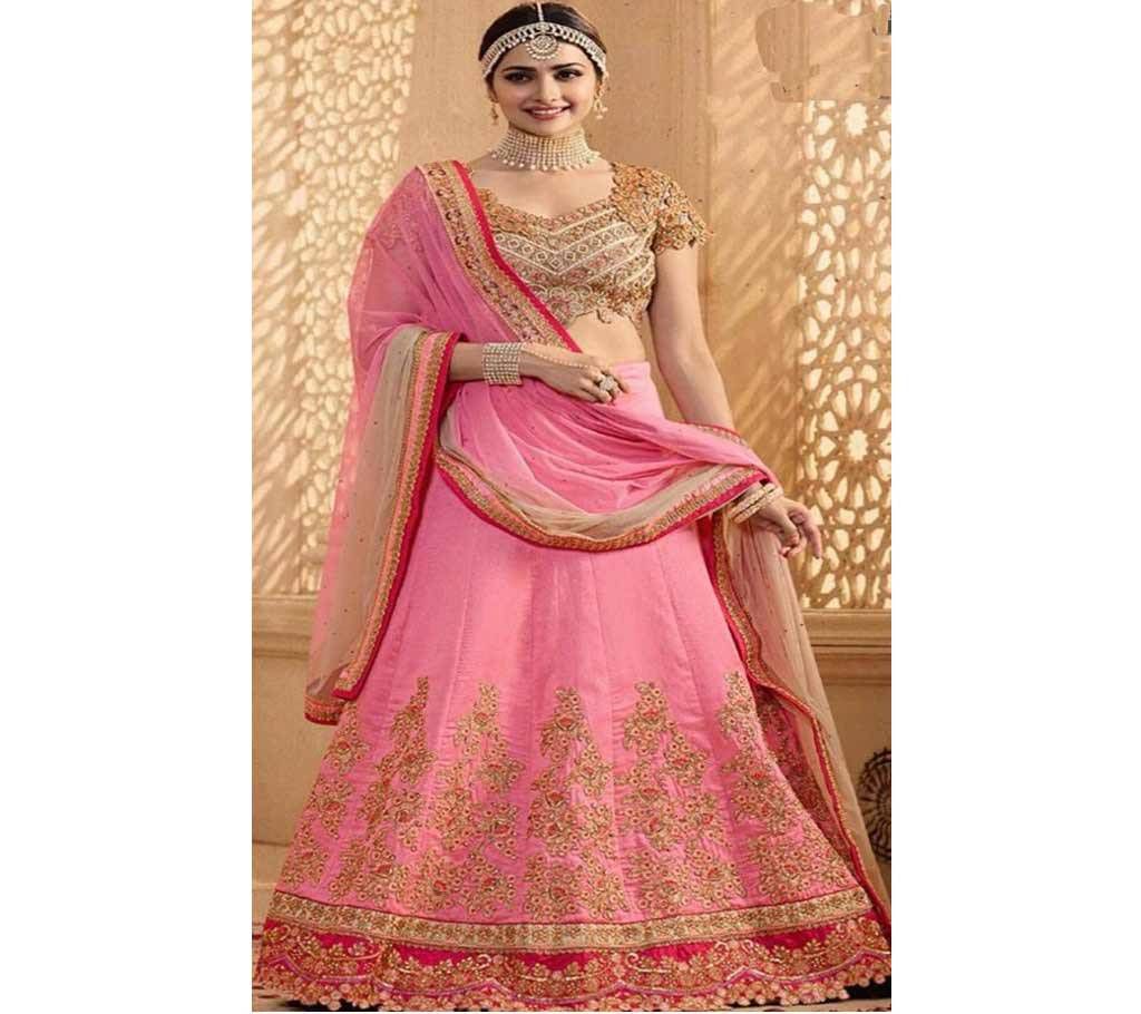 Pink Georgette Embroidered Unstitched Lehenga for Women