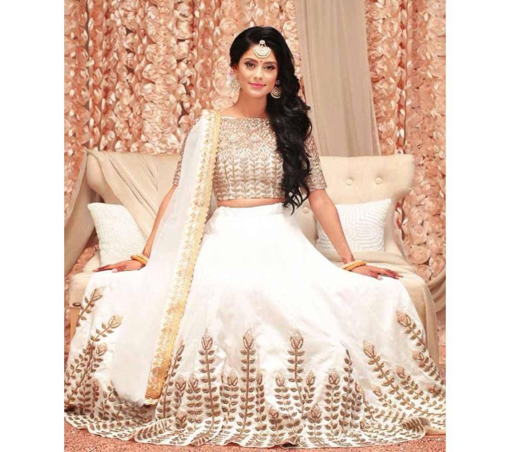 White Georgette Embroidered Lehenga for Women