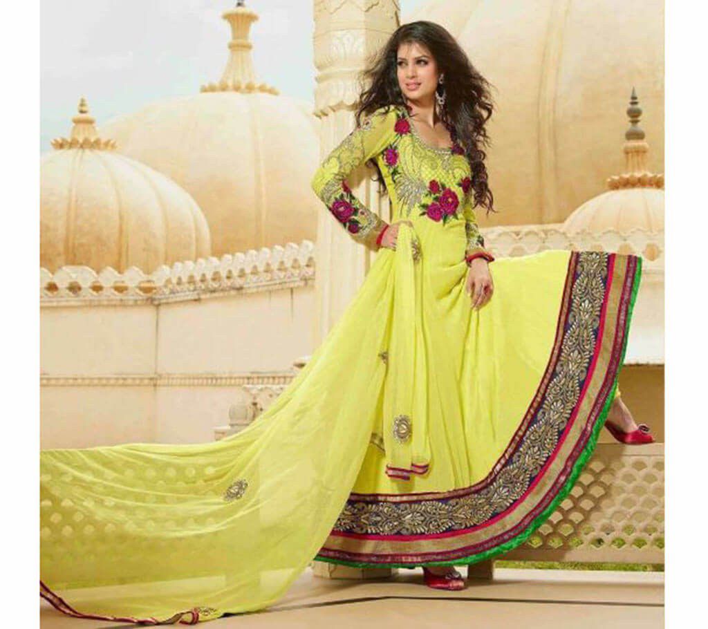 semi stitched embroidery long party suit- copy 