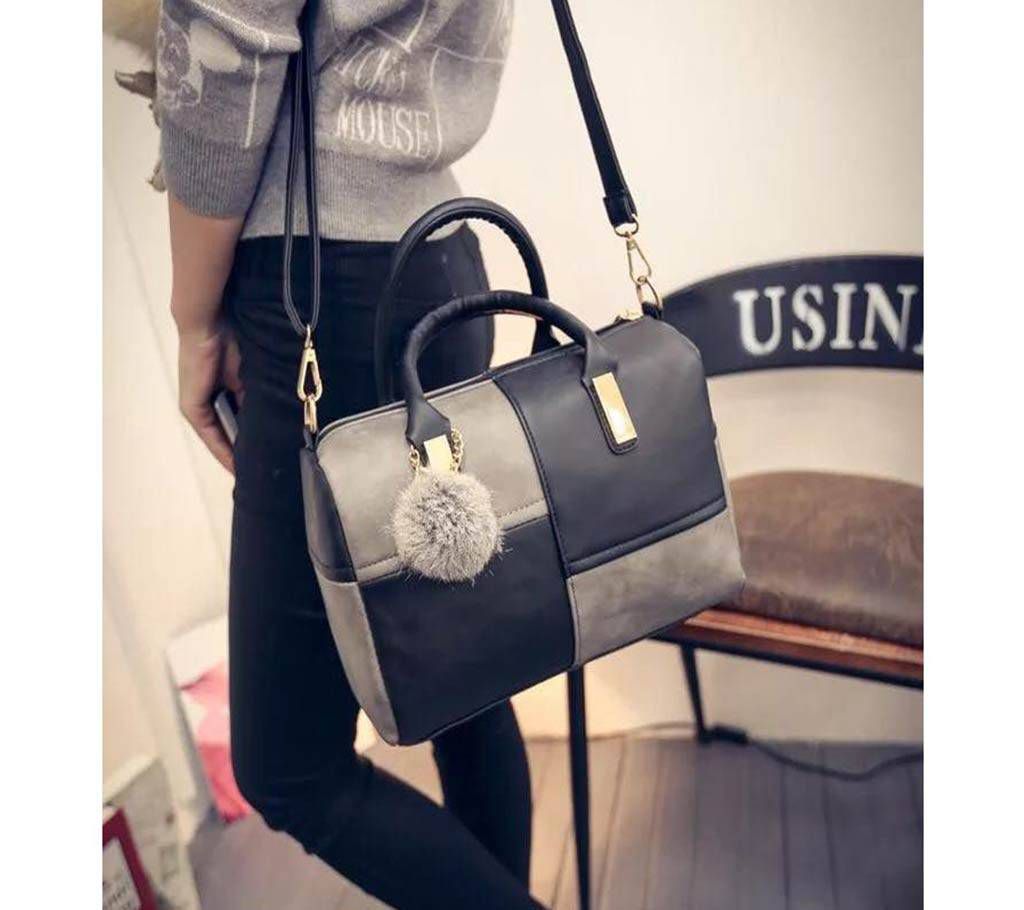 Tote Shape Artificial Leather Ladies Side Bag 1832 Black & Grey