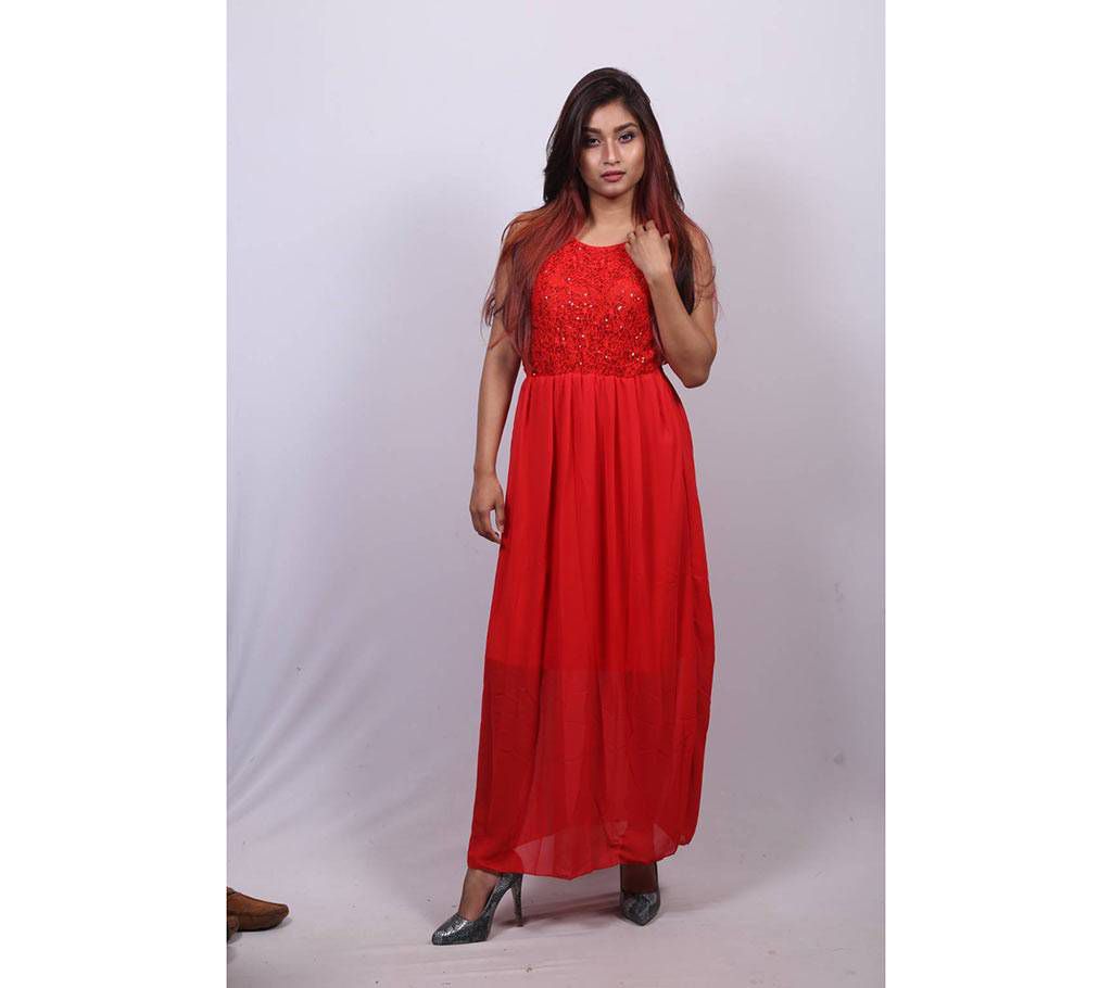 Stitched Red Georgette Gown for Women