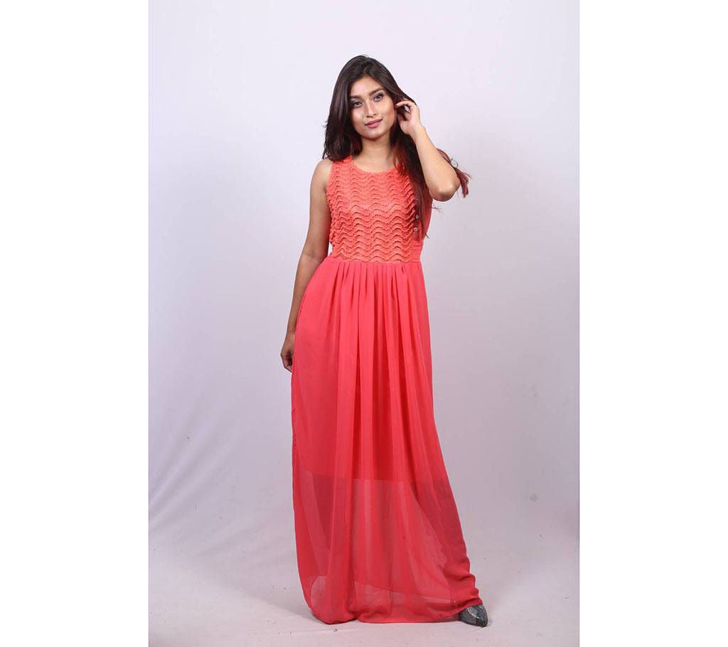 Stitched Salmon Georgette Gown for Women