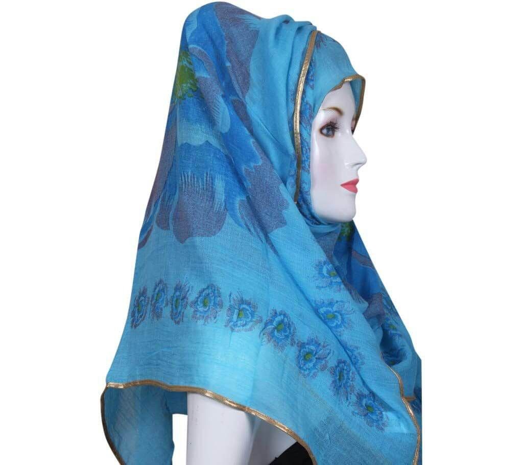 Blue floral print cotton hijab