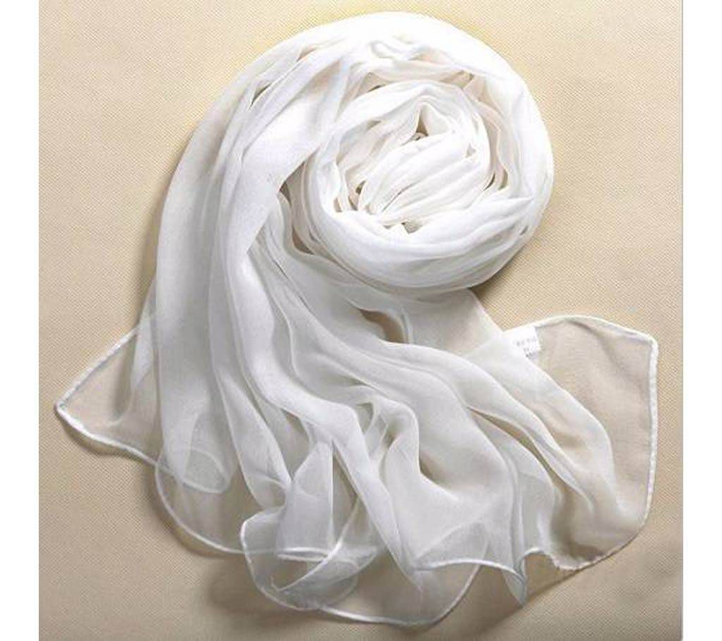 Silk Pure White Soft Thin Oblong Scarf