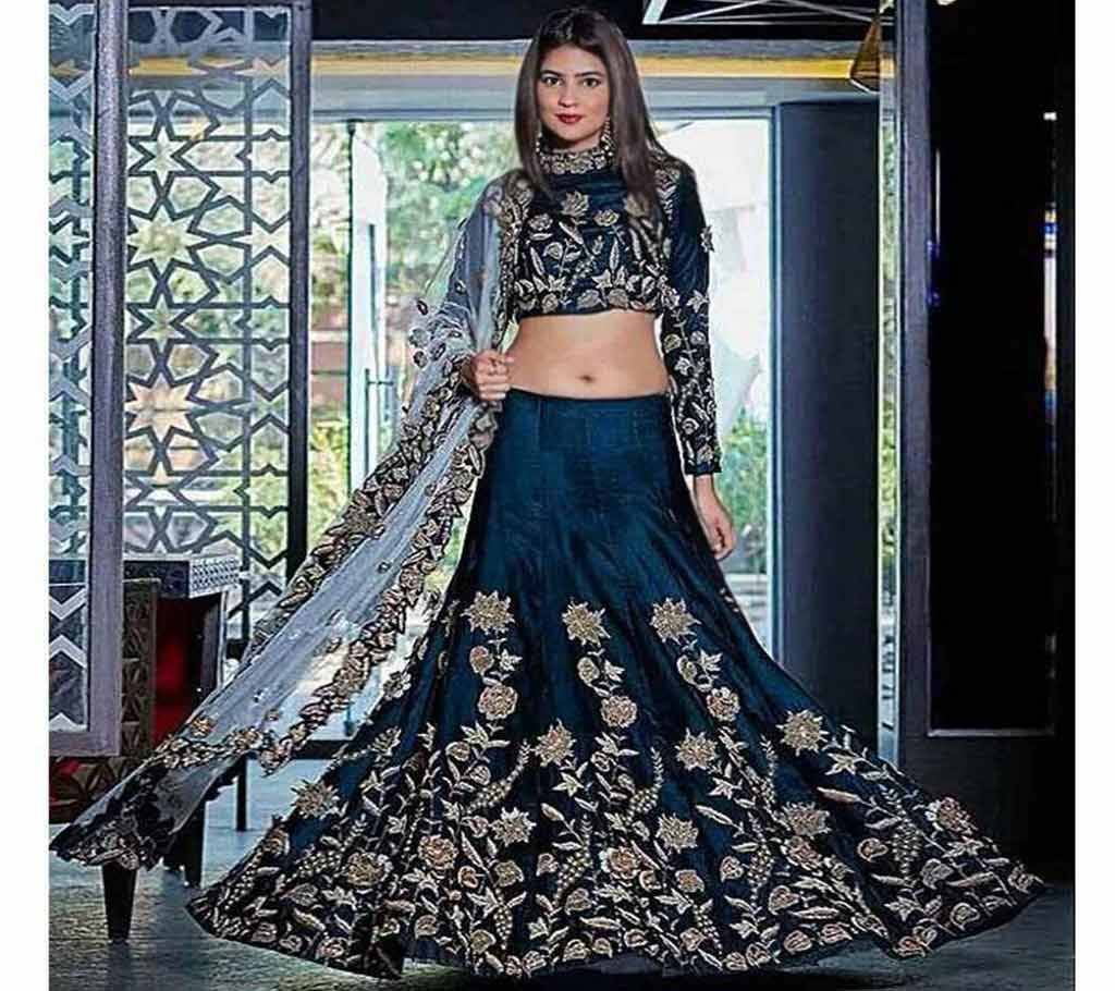 Unstitched Navy Blue Embroidery Georgette Lehenga (Copy)
