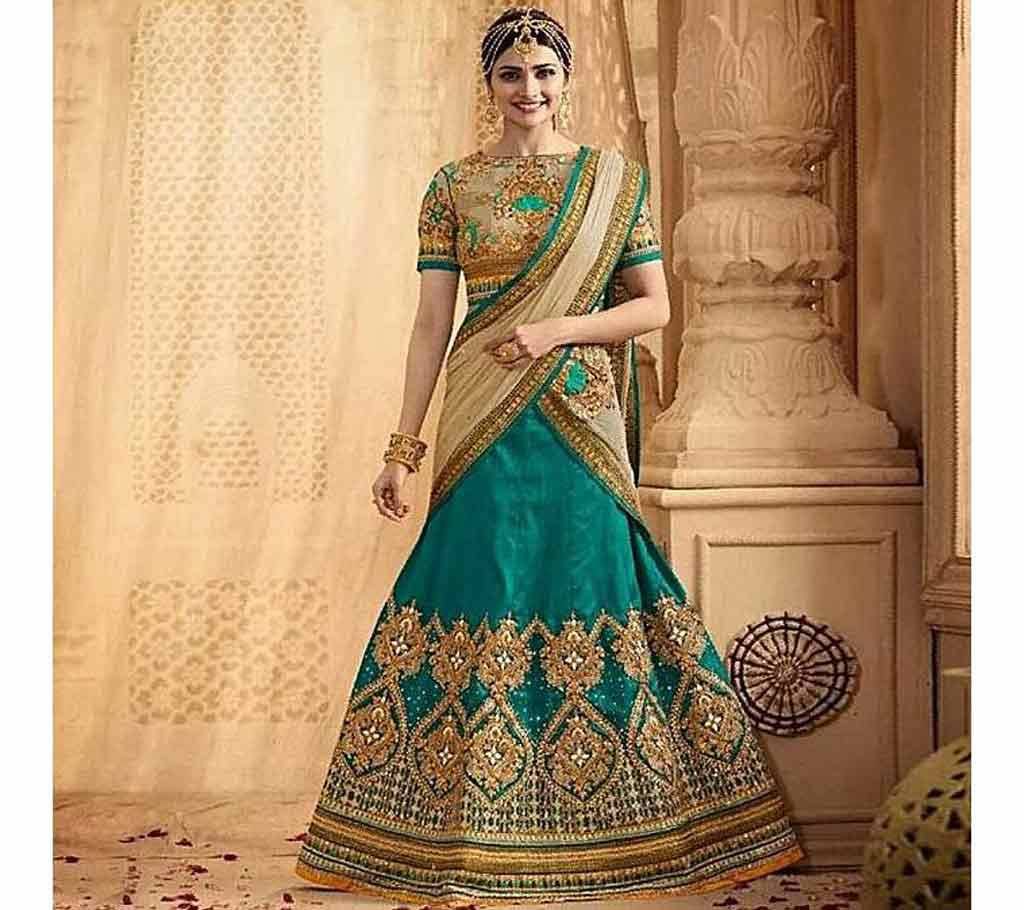 Unstitched Golden and Blue Embroidery Georgette Lehenga (Copy)