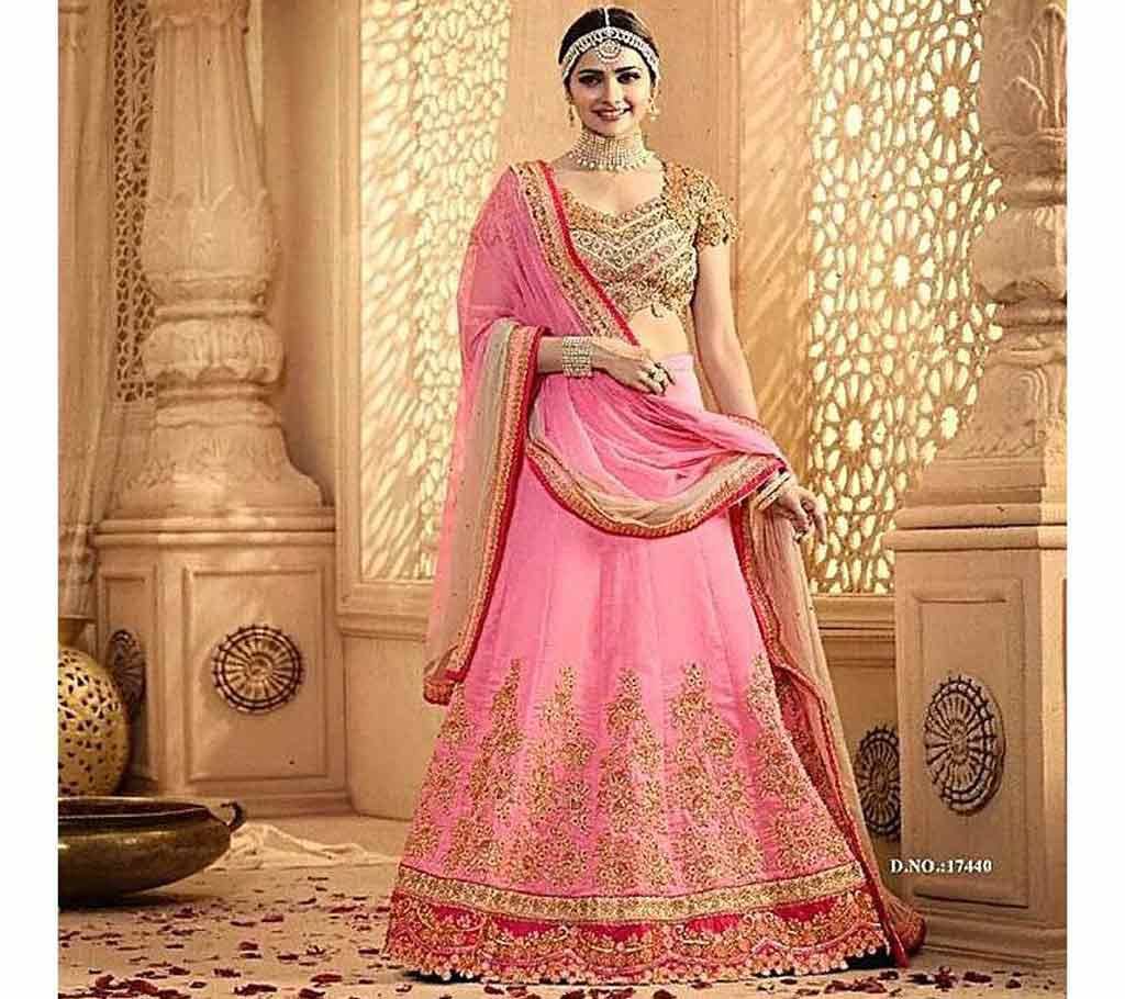 Unstitched Pink and Golden Embroidery Georgette Lehenga (Copy)