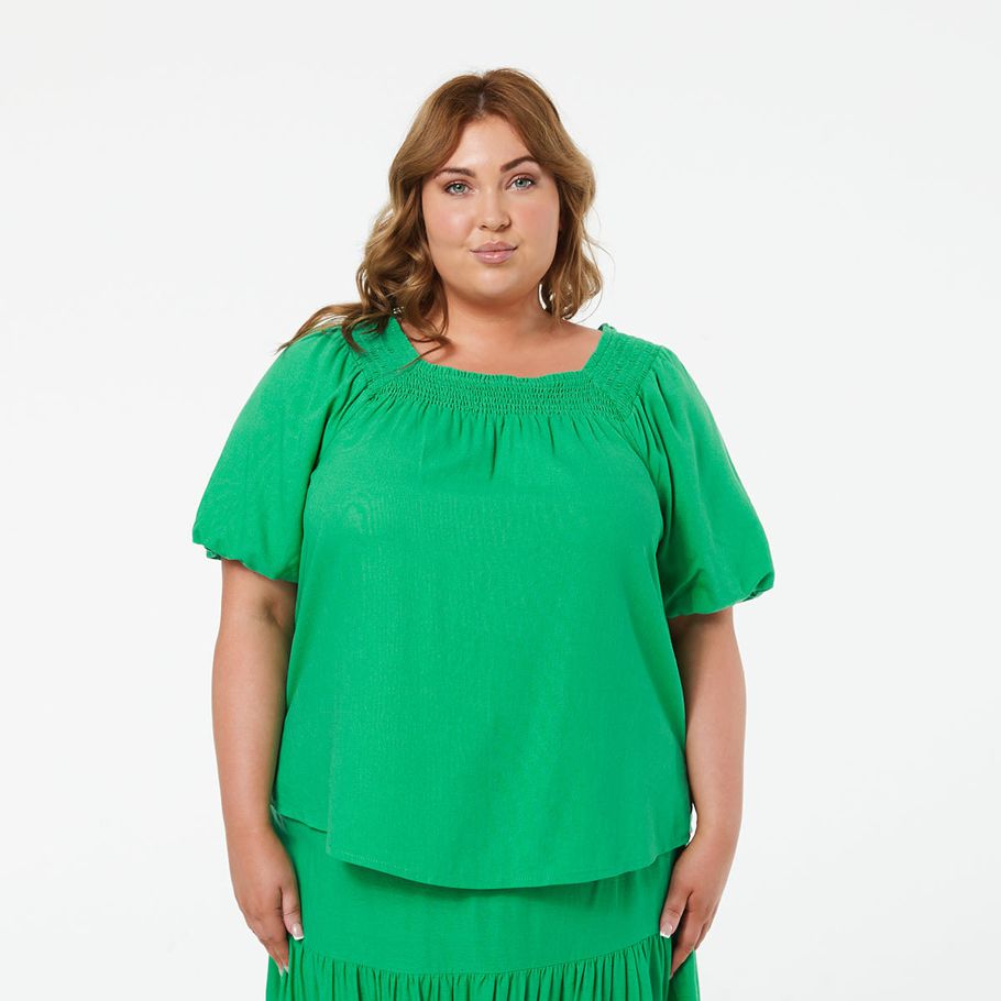 Curve Short Sleeve Gathered Neck Top